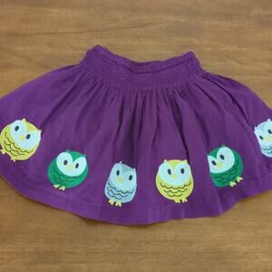 Mini Boden Girls purple Embroidered Owl twirl Skirt size 3/4 EUC